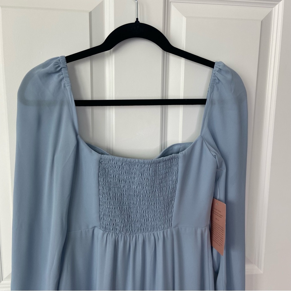 BHDN Long Sleeved Cocktail Dress, Blue‎ / Grey, Sheer Sleeves, NWT, size 2 - Picture 3 of 10
